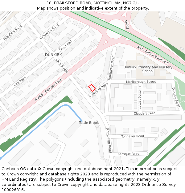 18, BRAILSFORD ROAD, NOTTINGHAM, NG7 2JU: Location map and indicative extent of plot