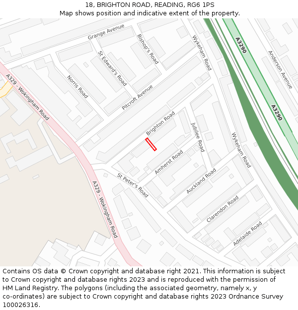 18, BRIGHTON ROAD, READING, RG6 1PS: Location map and indicative extent of plot