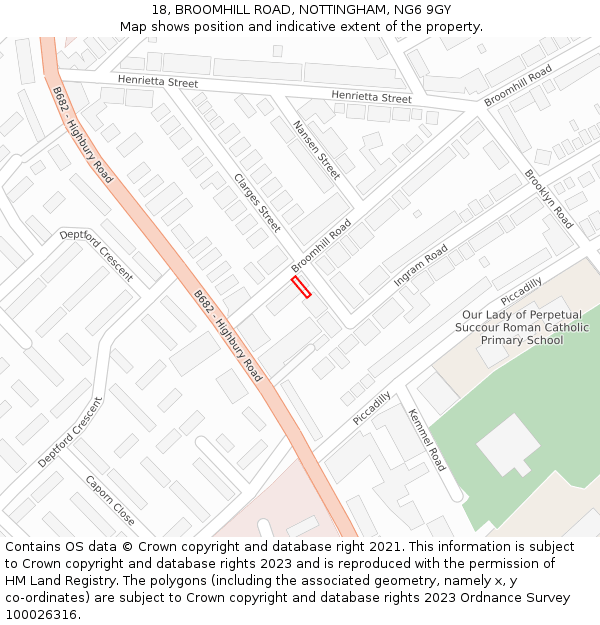 18, BROOMHILL ROAD, NOTTINGHAM, NG6 9GY: Location map and indicative extent of plot