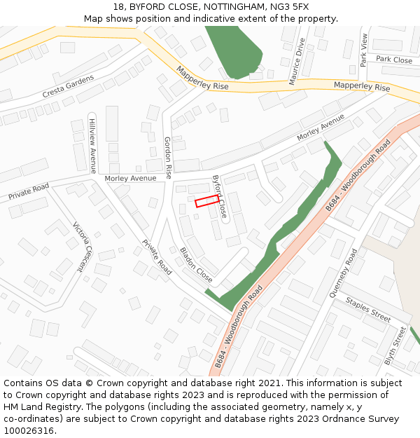 18, BYFORD CLOSE, NOTTINGHAM, NG3 5FX: Location map and indicative extent of plot