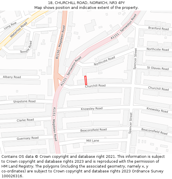 18, CHURCHILL ROAD, NORWICH, NR3 4PY: Location map and indicative extent of plot