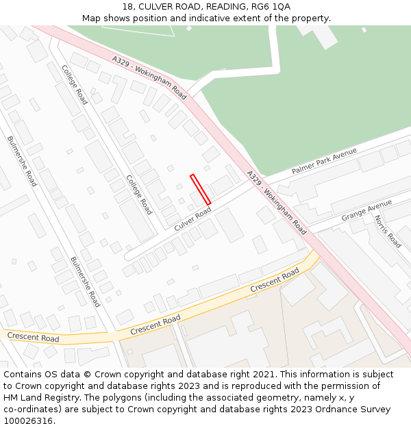 18, CULVER ROAD, READING, RG6 1QA: Location map and indicative extent of plot