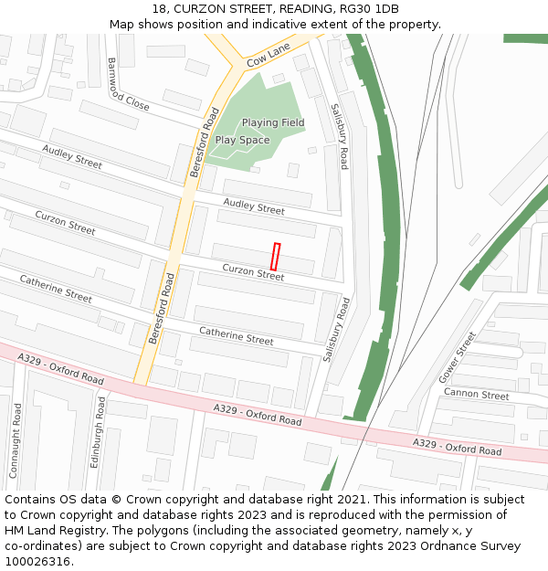 18, CURZON STREET, READING, RG30 1DB: Location map and indicative extent of plot