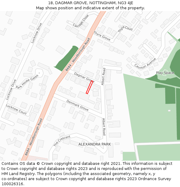 18, DAGMAR GROVE, NOTTINGHAM, NG3 4JE: Location map and indicative extent of plot