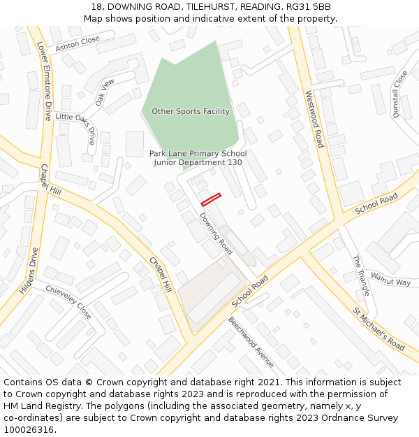 18, DOWNING ROAD, TILEHURST, READING, RG31 5BB: Location map and indicative extent of plot