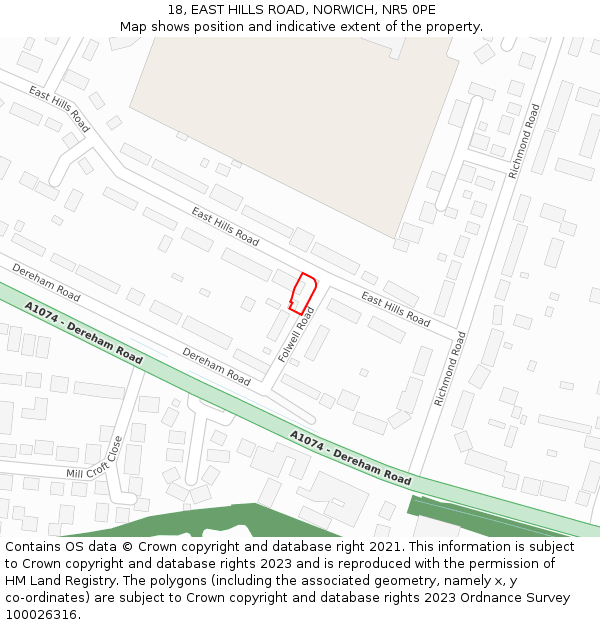 18, EAST HILLS ROAD, NORWICH, NR5 0PE: Location map and indicative extent of plot