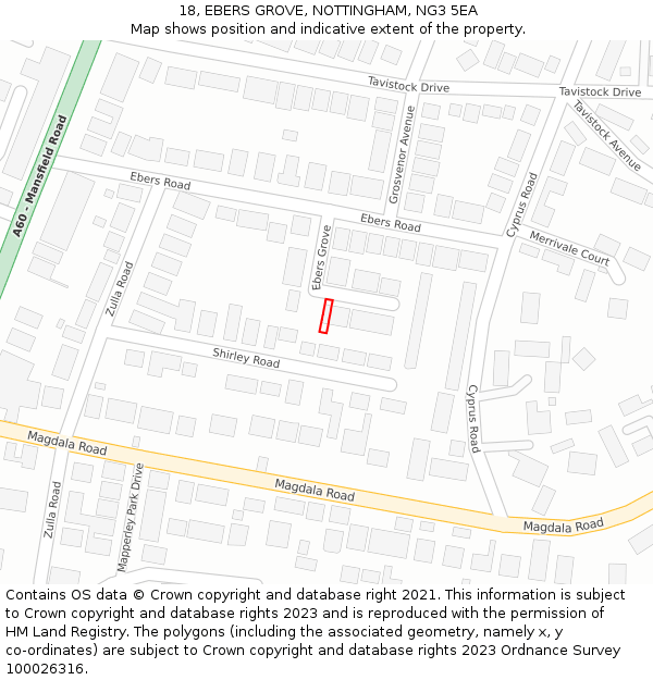 18, EBERS GROVE, NOTTINGHAM, NG3 5EA: Location map and indicative extent of plot