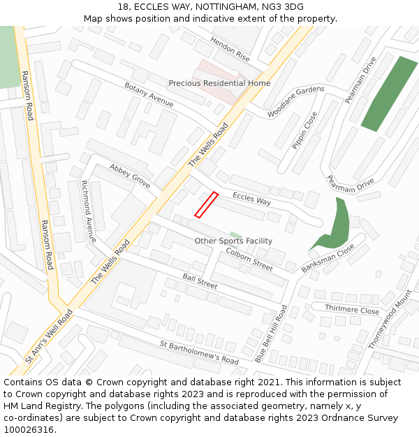 18, ECCLES WAY, NOTTINGHAM, NG3 3DG: Location map and indicative extent of plot