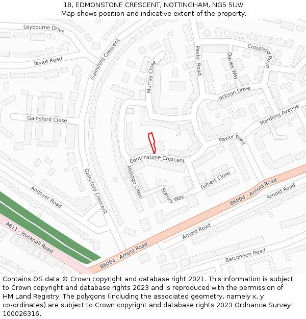 18, EDMONSTONE CRESCENT, NOTTINGHAM, NG5 5UW: Location map and indicative extent of plot