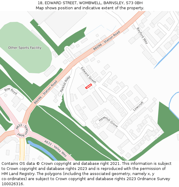 18, EDWARD STREET, WOMBWELL, BARNSLEY, S73 0BH: Location map and indicative extent of plot