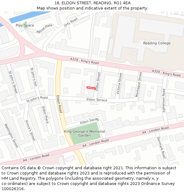 18, ELDON STREET, READING, RG1 4EA: Location map and indicative extent of plot