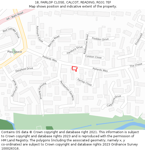 18, FAIRLOP CLOSE, CALCOT, READING, RG31 7EF: Location map and indicative extent of plot