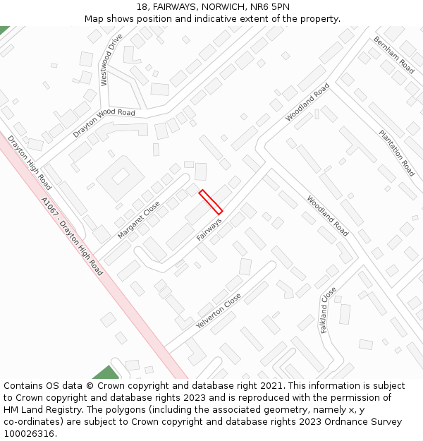 18, FAIRWAYS, NORWICH, NR6 5PN: Location map and indicative extent of plot
