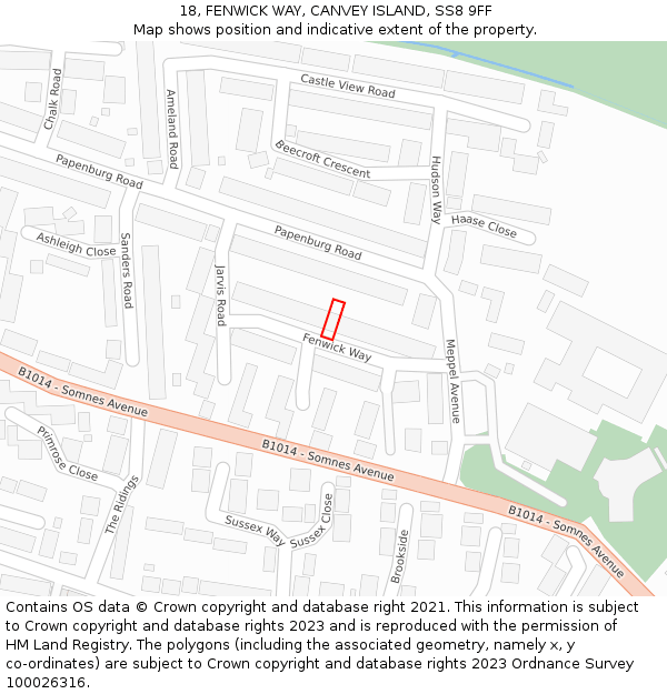 18, FENWICK WAY, CANVEY ISLAND, SS8 9FF: Location map and indicative extent of plot