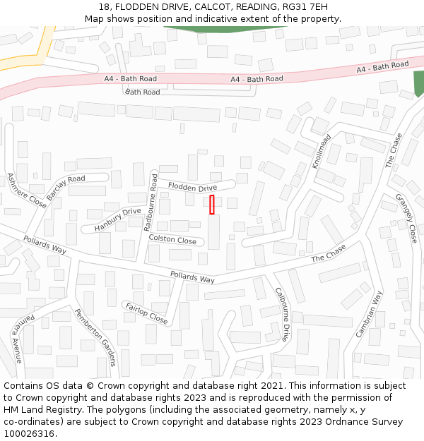 18, FLODDEN DRIVE, CALCOT, READING, RG31 7EH: Location map and indicative extent of plot