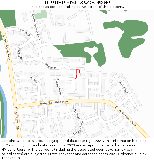 18, FRESHER MEWS, NORWICH, NR5 9HF: Location map and indicative extent of plot