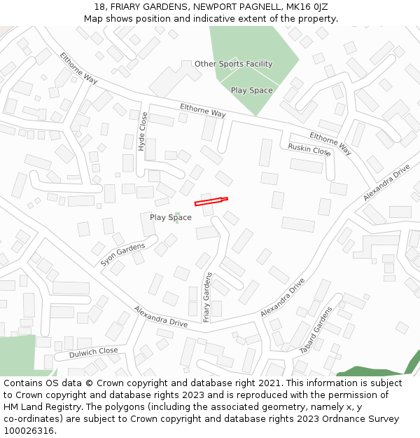 18, FRIARY GARDENS, NEWPORT PAGNELL, MK16 0JZ: Location map and indicative extent of plot