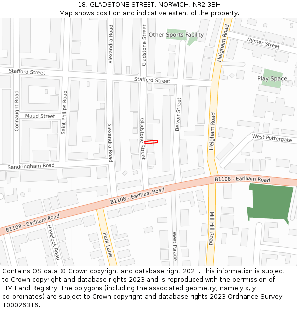 18, GLADSTONE STREET, NORWICH, NR2 3BH: Location map and indicative extent of plot