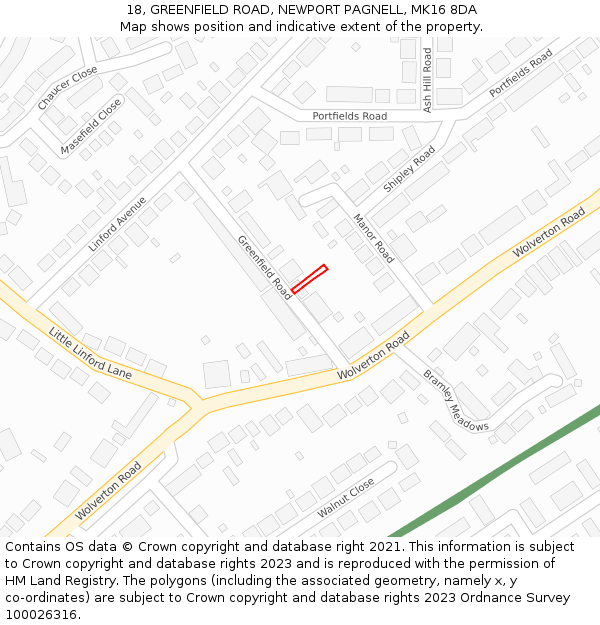 18, GREENFIELD ROAD, NEWPORT PAGNELL, MK16 8DA: Location map and indicative extent of plot