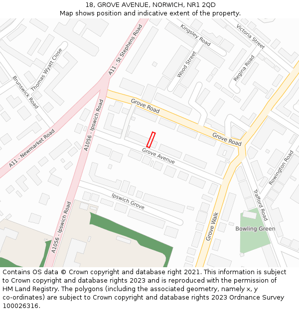 18, GROVE AVENUE, NORWICH, NR1 2QD: Location map and indicative extent of plot