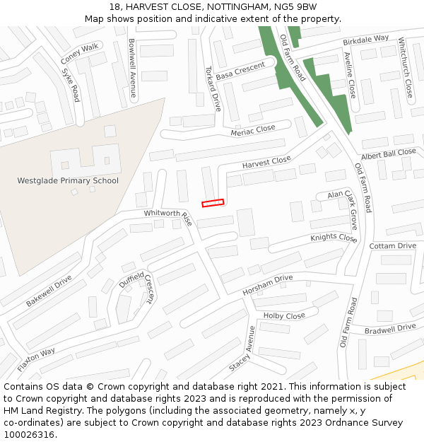 18, HARVEST CLOSE, NOTTINGHAM, NG5 9BW: Location map and indicative extent of plot