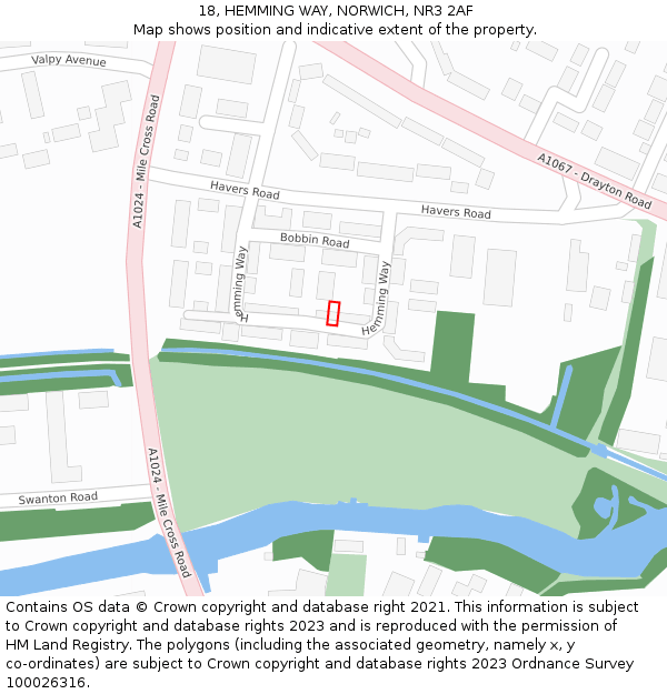 18, HEMMING WAY, NORWICH, NR3 2AF: Location map and indicative extent of plot