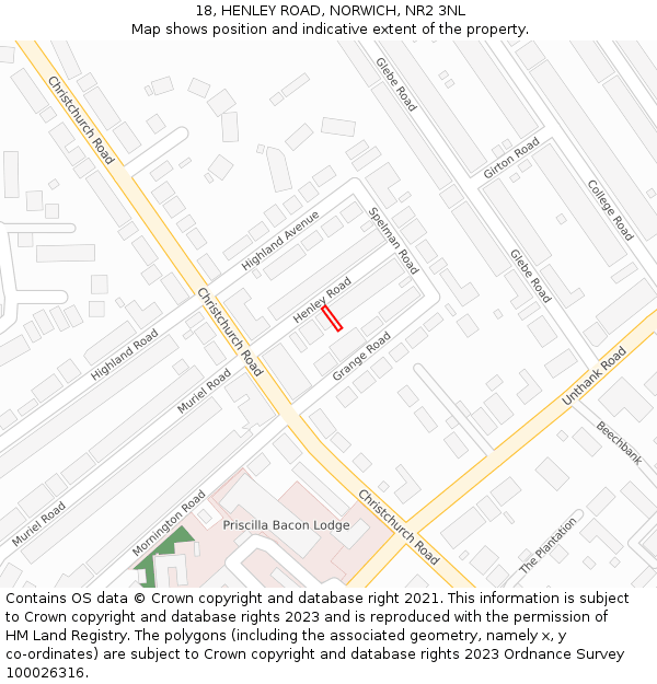 18, HENLEY ROAD, NORWICH, NR2 3NL: Location map and indicative extent of plot