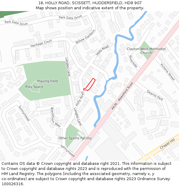18, HOLLY ROAD, SCISSETT, HUDDERSFIELD, HD8 9GT: Location map and indicative extent of plot
