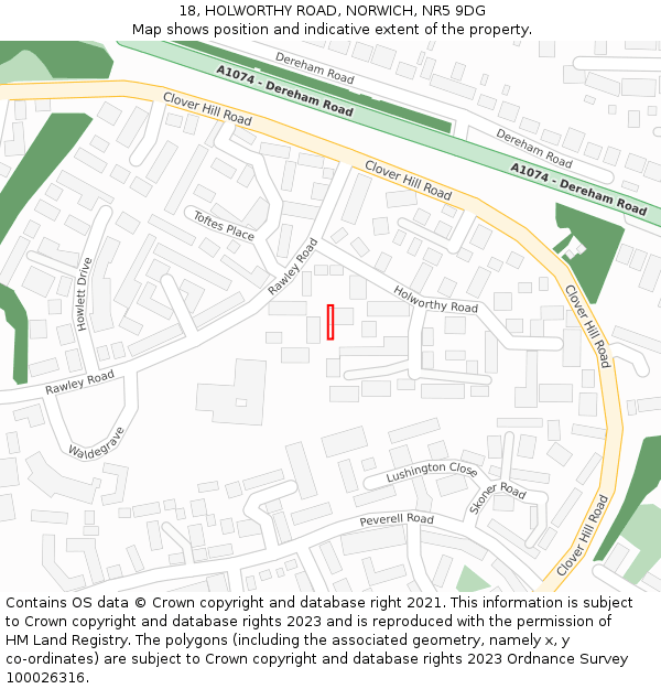 18, HOLWORTHY ROAD, NORWICH, NR5 9DG: Location map and indicative extent of plot
