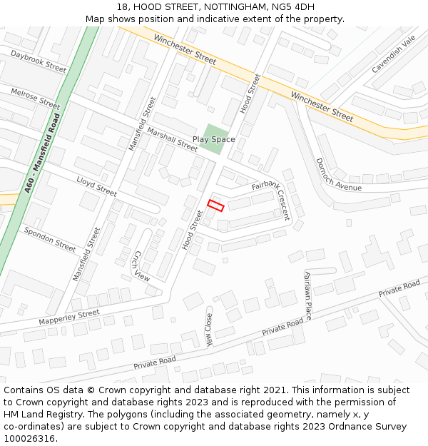 18, HOOD STREET, NOTTINGHAM, NG5 4DH: Location map and indicative extent of plot