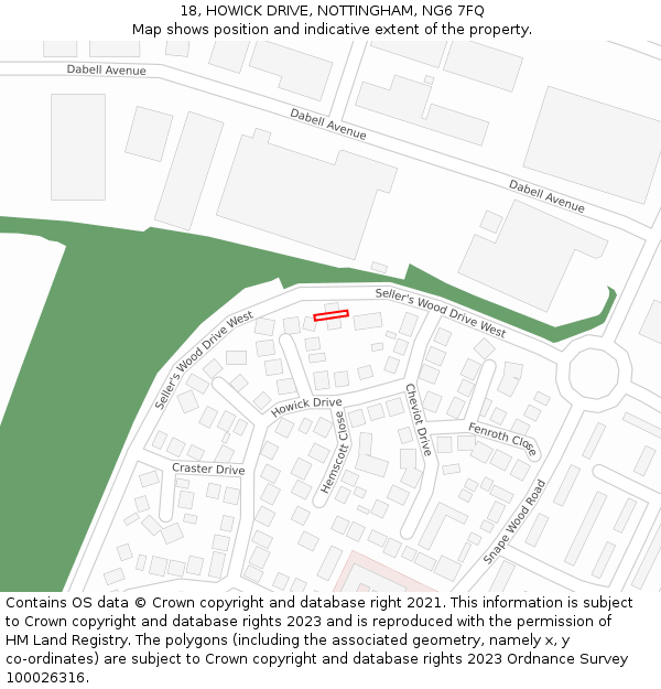 18, HOWICK DRIVE, NOTTINGHAM, NG6 7FQ: Location map and indicative extent of plot
