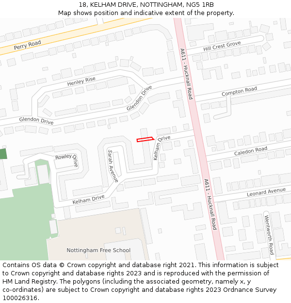 18, KELHAM DRIVE, NOTTINGHAM, NG5 1RB: Location map and indicative extent of plot