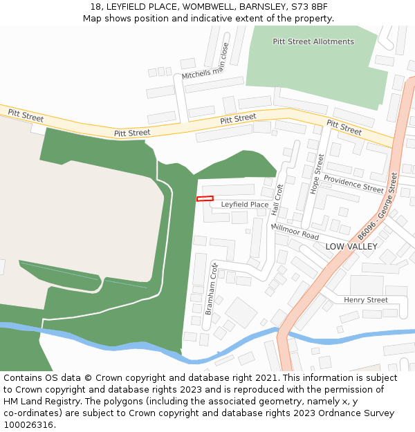 18, LEYFIELD PLACE, WOMBWELL, BARNSLEY, S73 8BF: Location map and indicative extent of plot