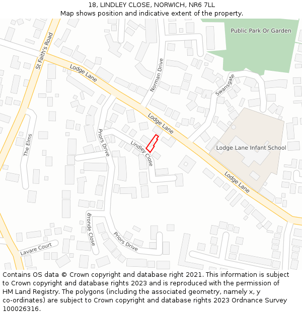 18, LINDLEY CLOSE, NORWICH, NR6 7LL: Location map and indicative extent of plot