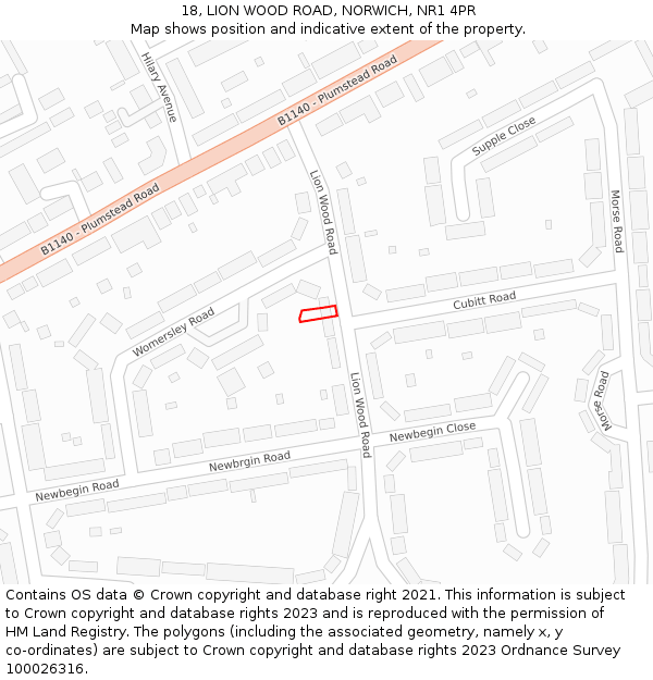 18, LION WOOD ROAD, NORWICH, NR1 4PR: Location map and indicative extent of plot