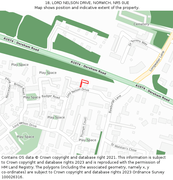 18, LORD NELSON DRIVE, NORWICH, NR5 0UE: Location map and indicative extent of plot