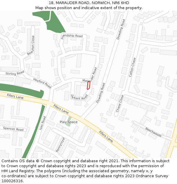 18, MARAUDER ROAD, NORWICH, NR6 6HD: Location map and indicative extent of plot