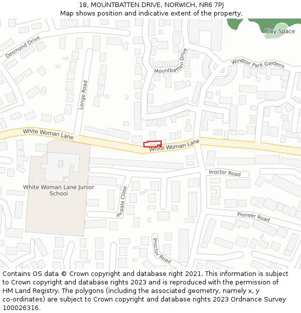 18, MOUNTBATTEN DRIVE, NORWICH, NR6 7PJ: Location map and indicative extent of plot