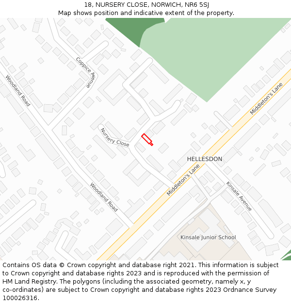 18, NURSERY CLOSE, NORWICH, NR6 5SJ: Location map and indicative extent of plot