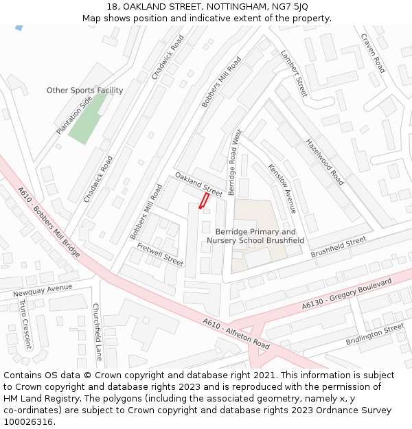 18, OAKLAND STREET, NOTTINGHAM, NG7 5JQ: Location map and indicative extent of plot