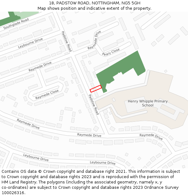18, PADSTOW ROAD, NOTTINGHAM, NG5 5GH: Location map and indicative extent of plot