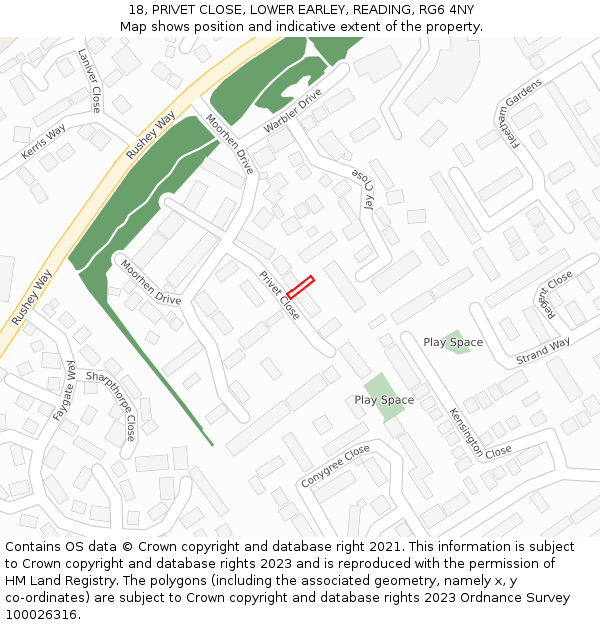 18, PRIVET CLOSE, LOWER EARLEY, READING, RG6 4NY: Location map and indicative extent of plot
