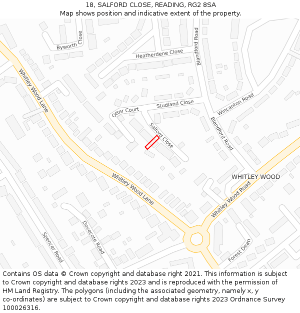 18, SALFORD CLOSE, READING, RG2 8SA: Location map and indicative extent of plot