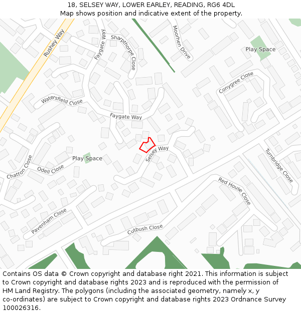 18, SELSEY WAY, LOWER EARLEY, READING, RG6 4DL: Location map and indicative extent of plot