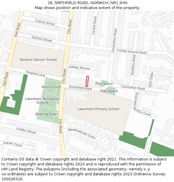 18, SMITHFIELD ROAD, NORWICH, NR1 2HN: Location map and indicative extent of plot