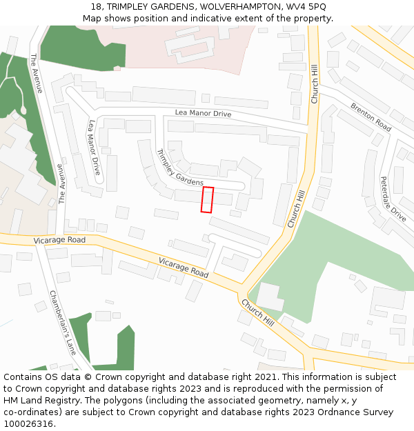 18, TRIMPLEY GARDENS, WOLVERHAMPTON, WV4 5PQ: Location map and indicative extent of plot