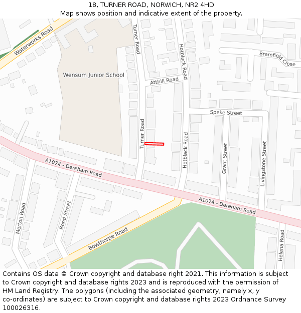 18, TURNER ROAD, NORWICH, NR2 4HD: Location map and indicative extent of plot