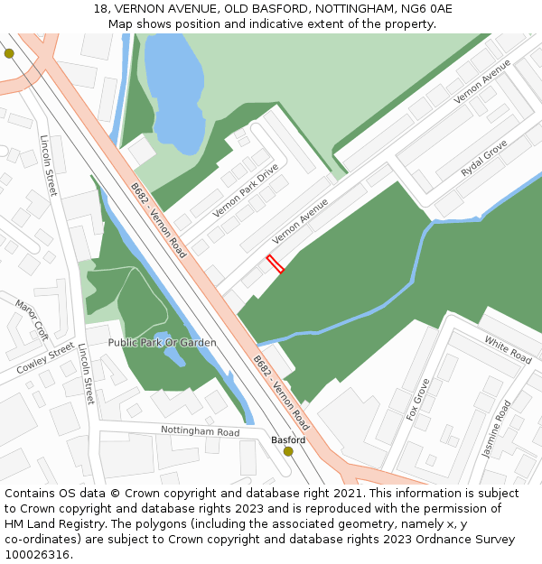 18, VERNON AVENUE, OLD BASFORD, NOTTINGHAM, NG6 0AE: Location map and indicative extent of plot
