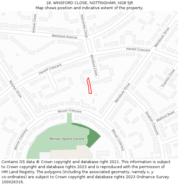 18, WINSFORD CLOSE, NOTTINGHAM, NG8 5JR: Location map and indicative extent of plot
