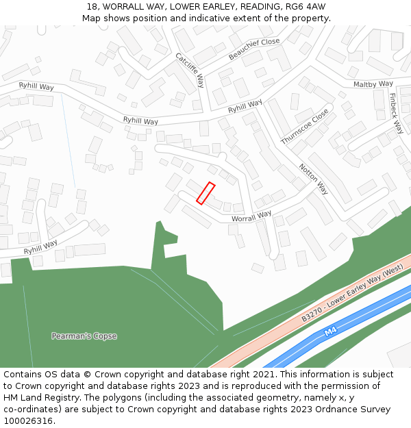 18, WORRALL WAY, LOWER EARLEY, READING, RG6 4AW: Location map and indicative extent of plot